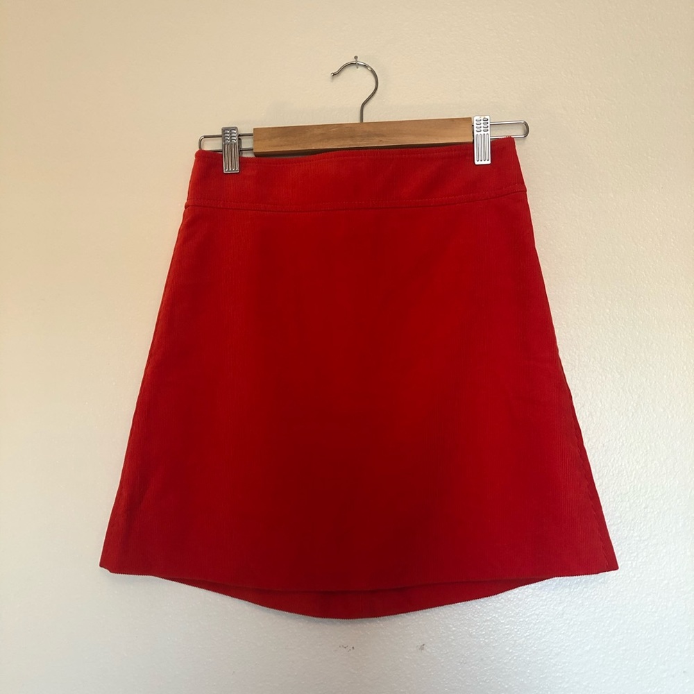 J Crew Fiery Red Corduroy A-line Skirt